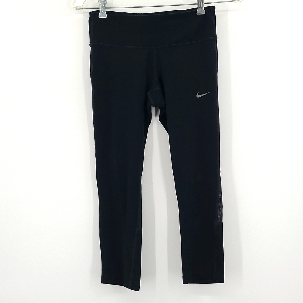 Nike Dri-Fit XS Blackback zipper pocket mesh cut out Capri leggings gray logo